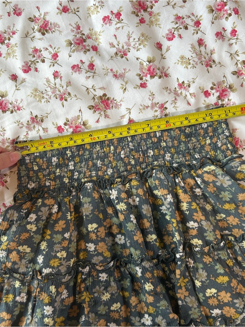 Becool green floral tiered ruffle twirly mini skirt S - Picture 4 of 5